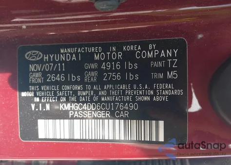 2012 Hyundai Genesis 3.8 z USA, uszkodzony, nr VIN KMHGC4DD6CU176490